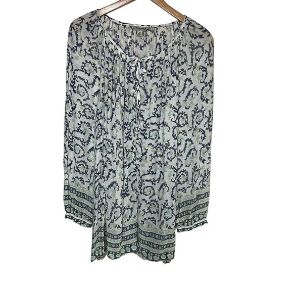 Lucky Brand Top Womens 1X Multicolor Boho Print Flowy Popover Blouse Long Sleeve - Picture 1 of 9